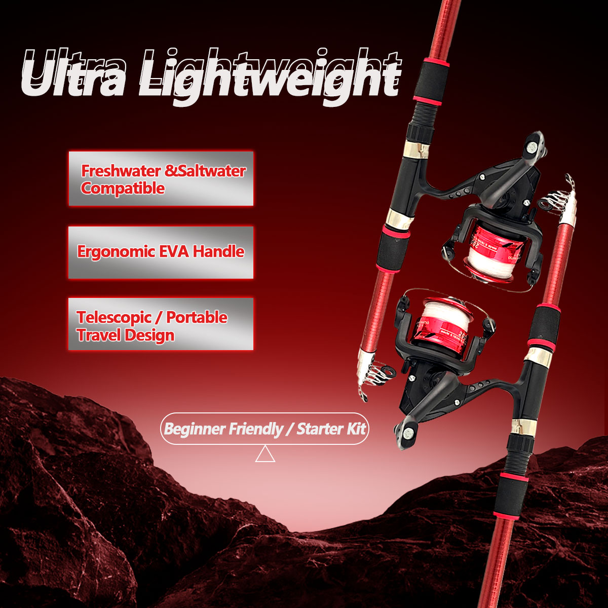 Fishing Rod Combo - Zestaw wędkarski spinningowy: wędka teleskopowa 1.8M